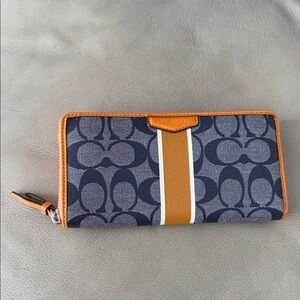 Coach Designer Blue and Orange zip around Wallet